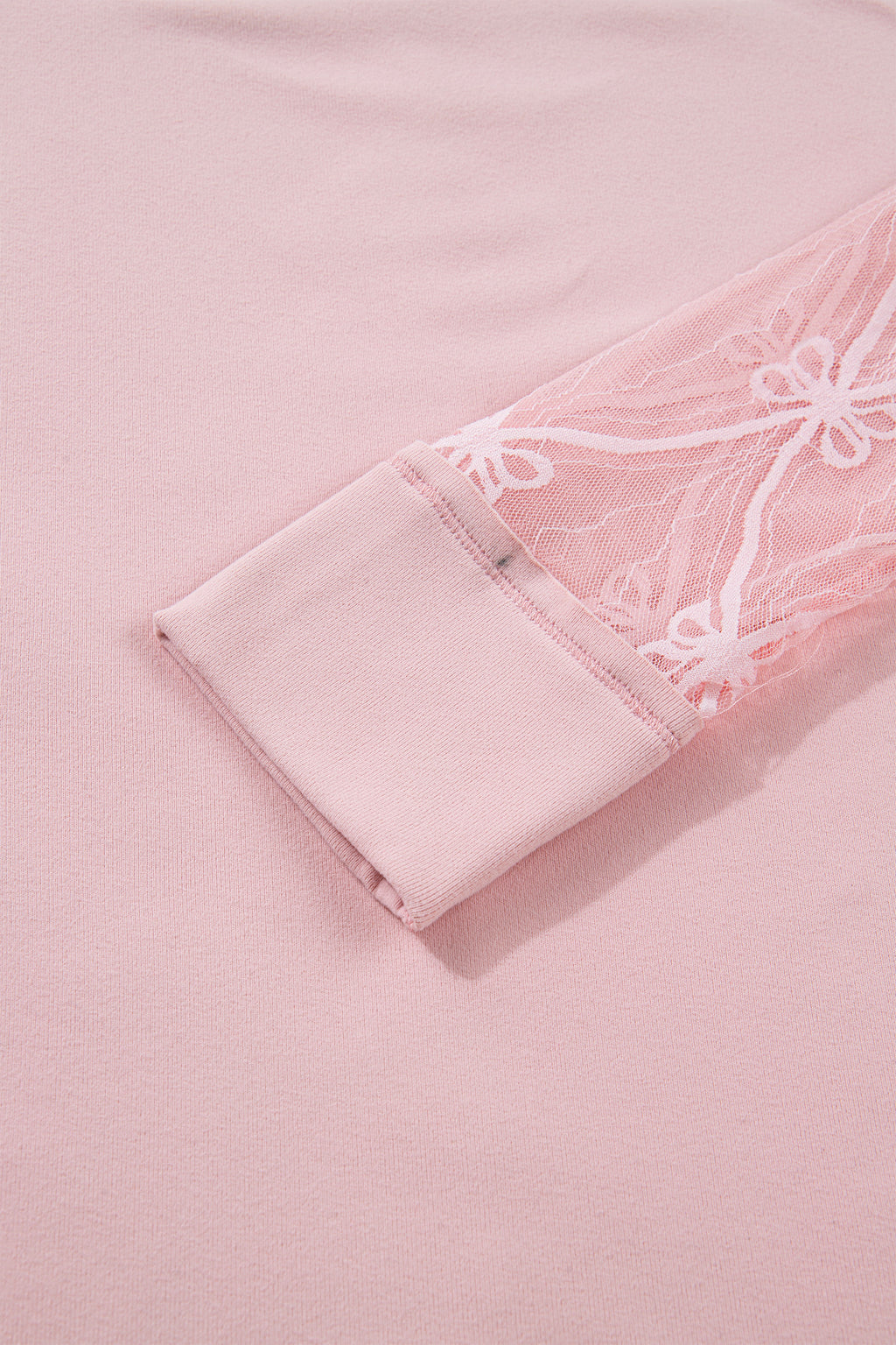 Light Pink Solid Color Bow Textured Patchwork Long Sleeve Tee