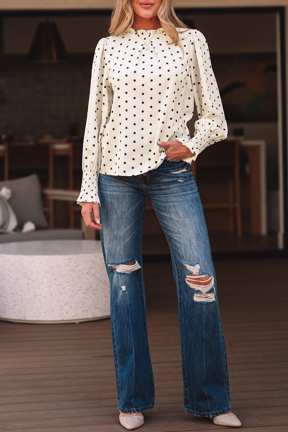 Polka Dot Sleeve Blouse