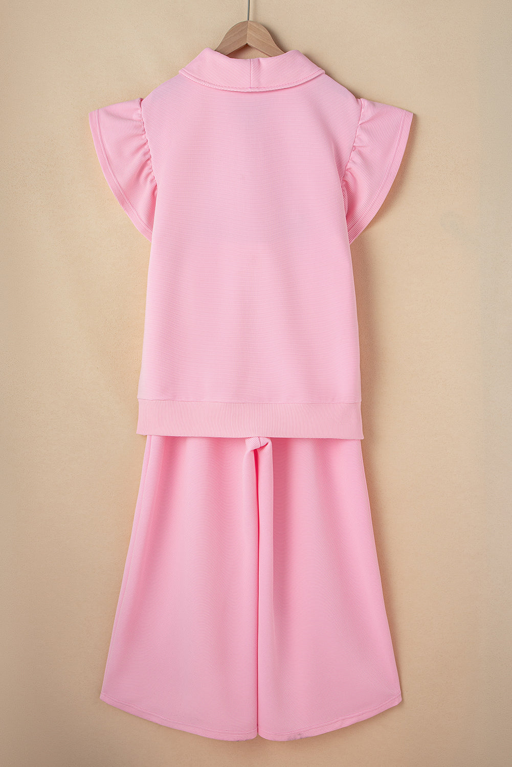 Ruffled Zipped Top and Wide Leg Pants Set