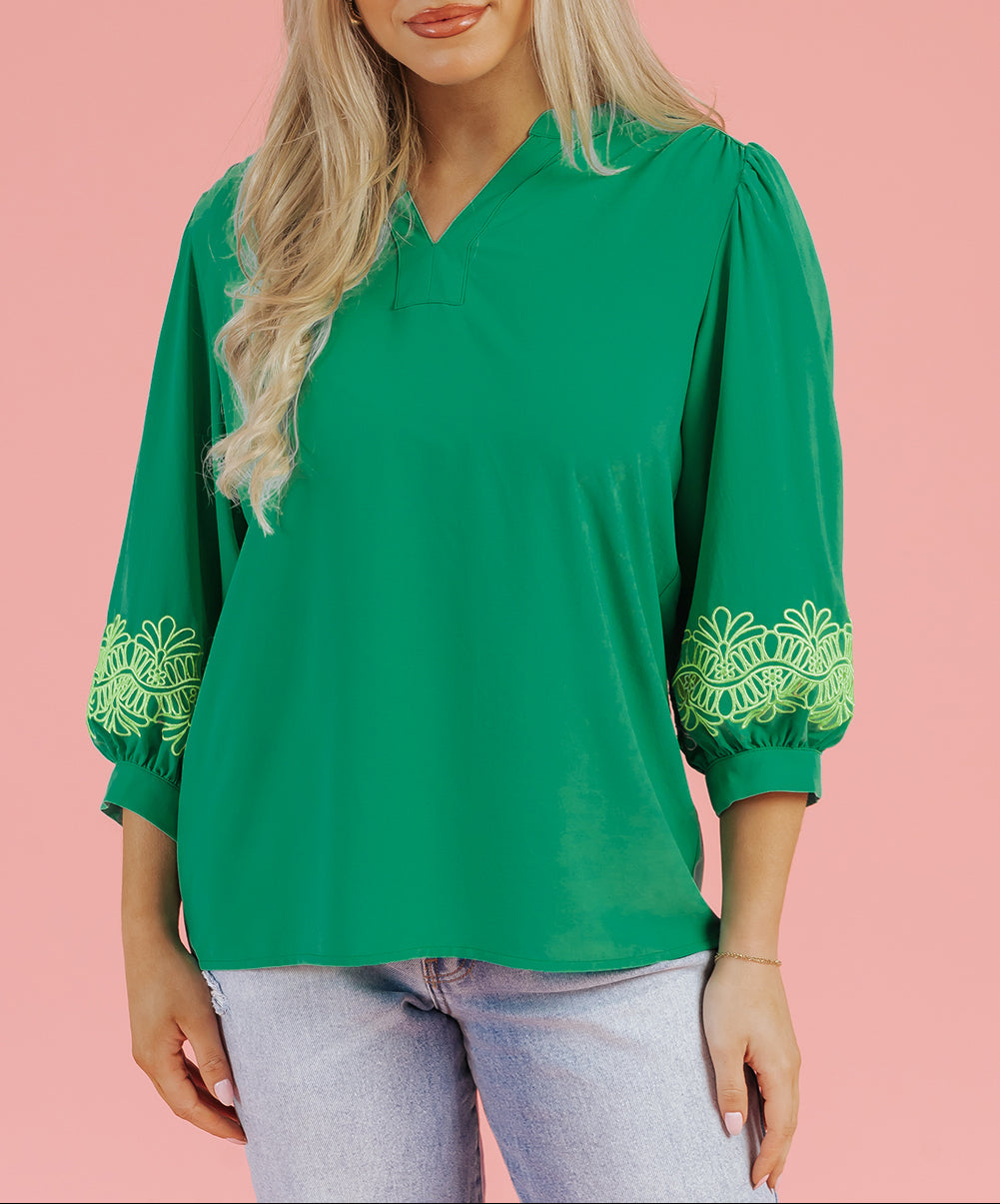 Floral Embroidered 3/4 Sleeve Blouse