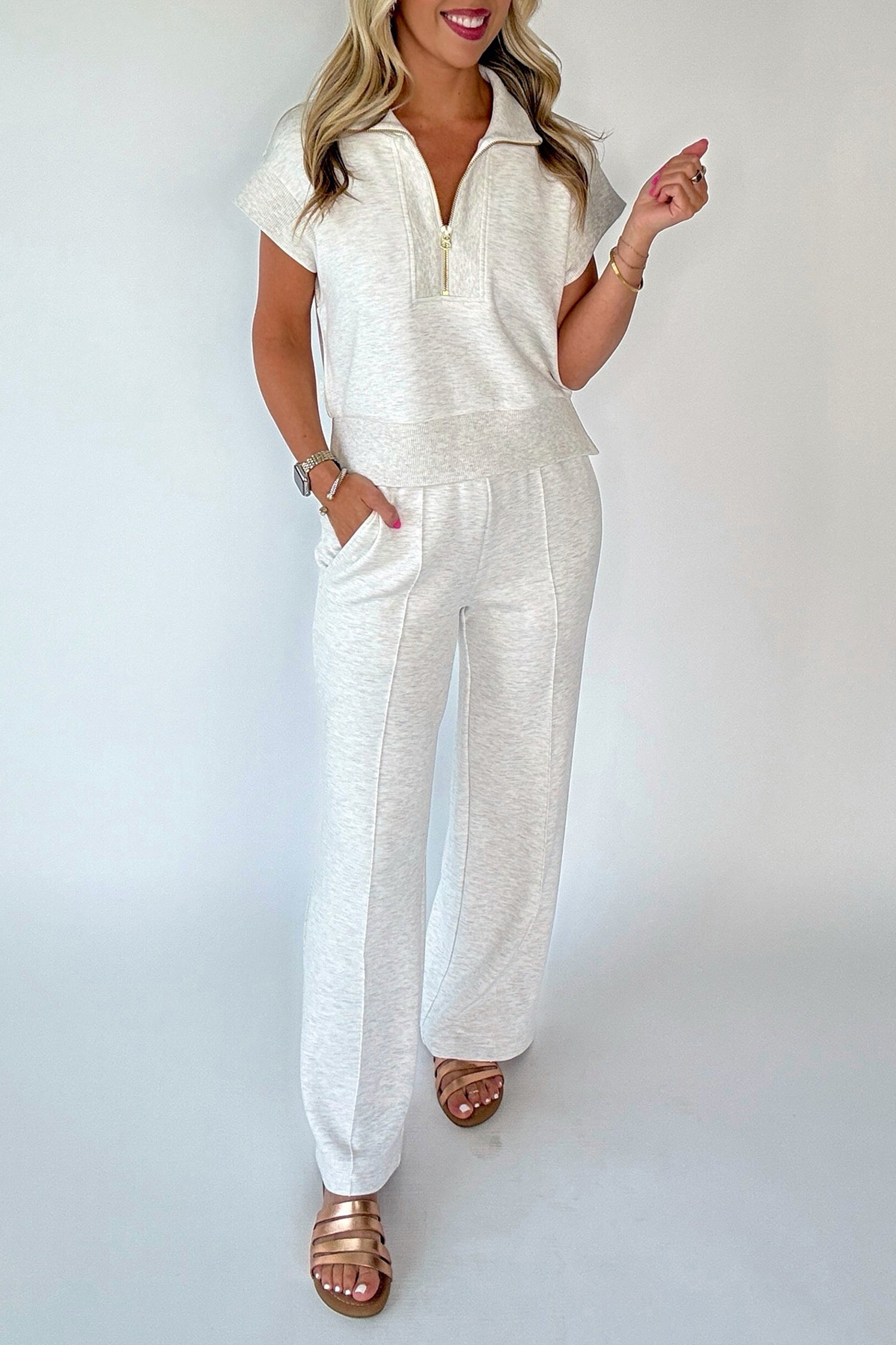 Zip Polo Top and Pant Set