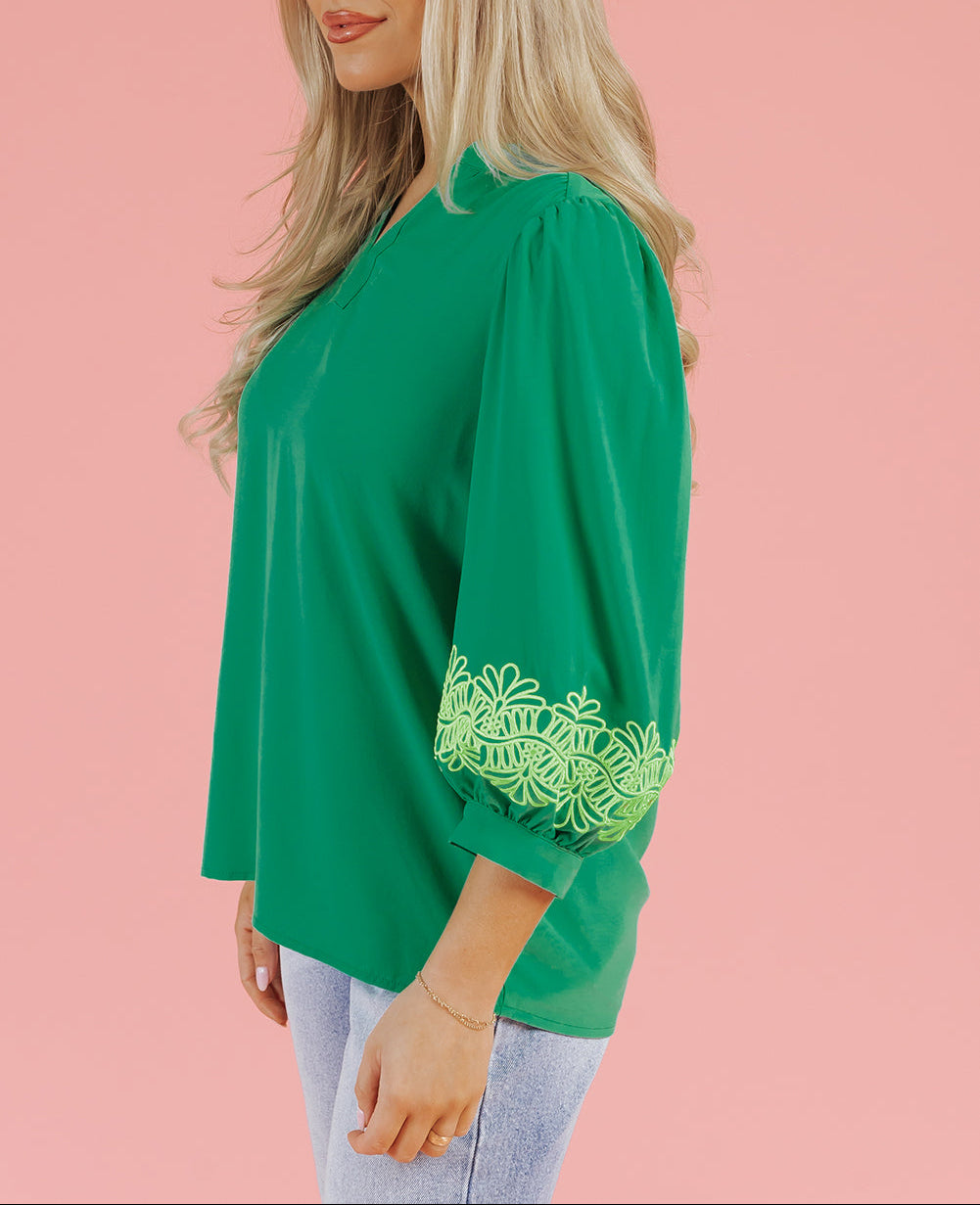Floral Embroidered 3/4 Sleeve Blouse