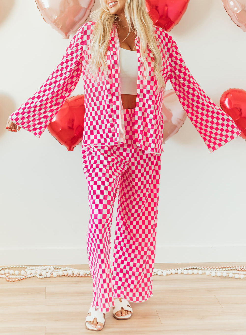 Pink Checkered Pajama Set
