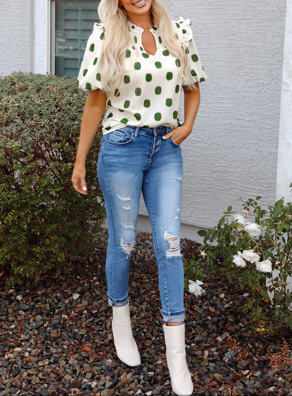 Polka Dot Puff Sleeve Blouse