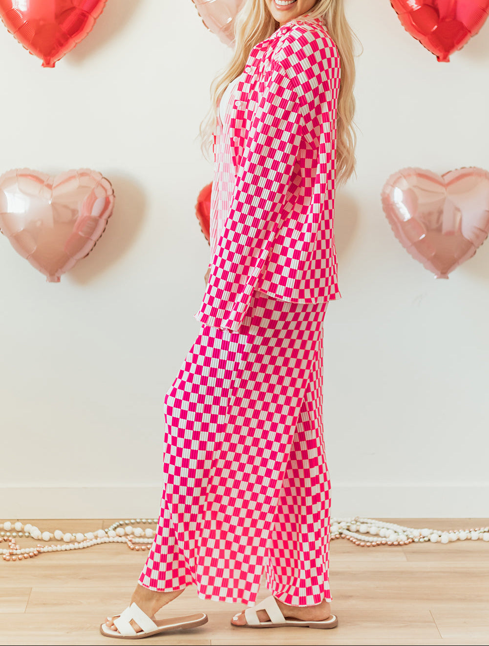 Pink Checkered Pajama Set