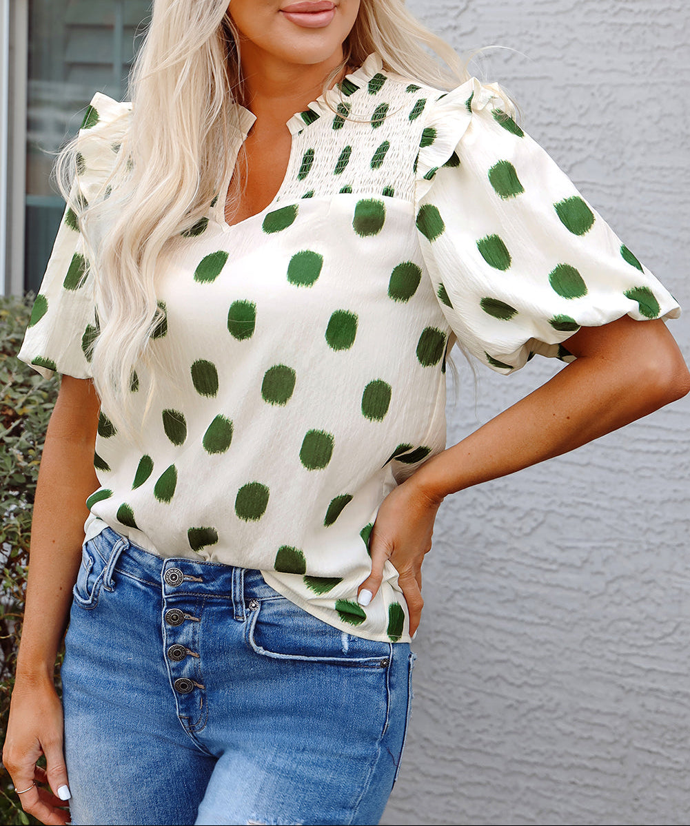 Polka Dot Puff Sleeve Blouse