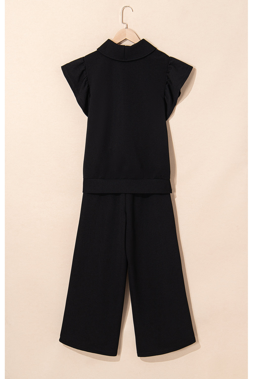 Ruffled Zipped Top and Wide Leg Pants Set