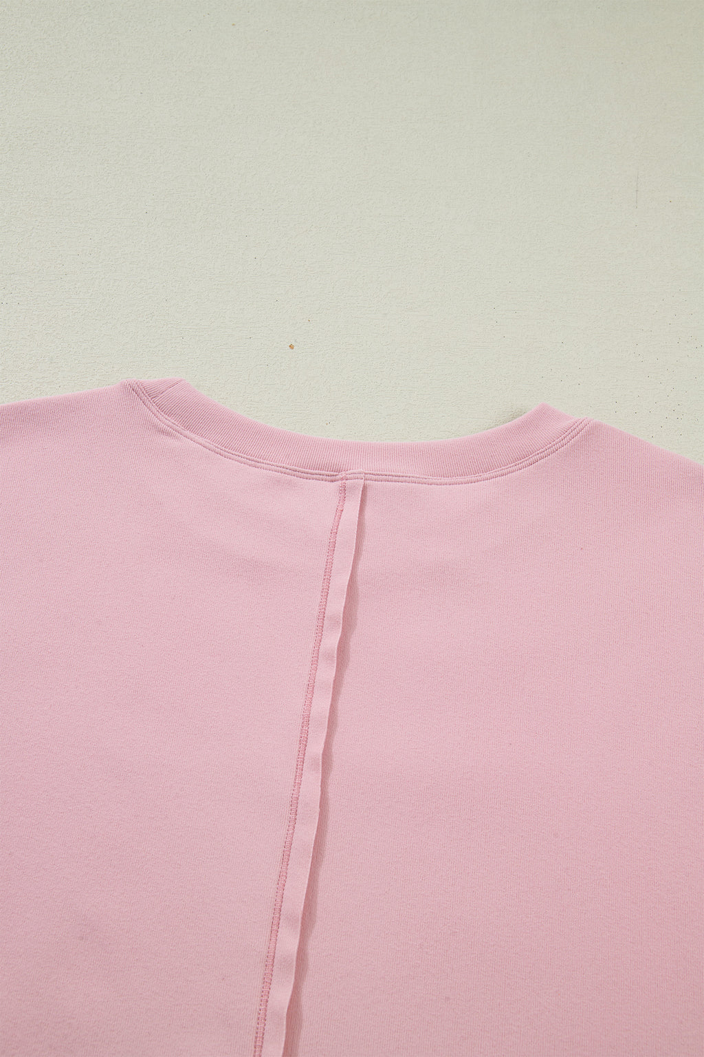 Light Pink Solid Color Bow Textured Patchwork Long Sleeve Tee