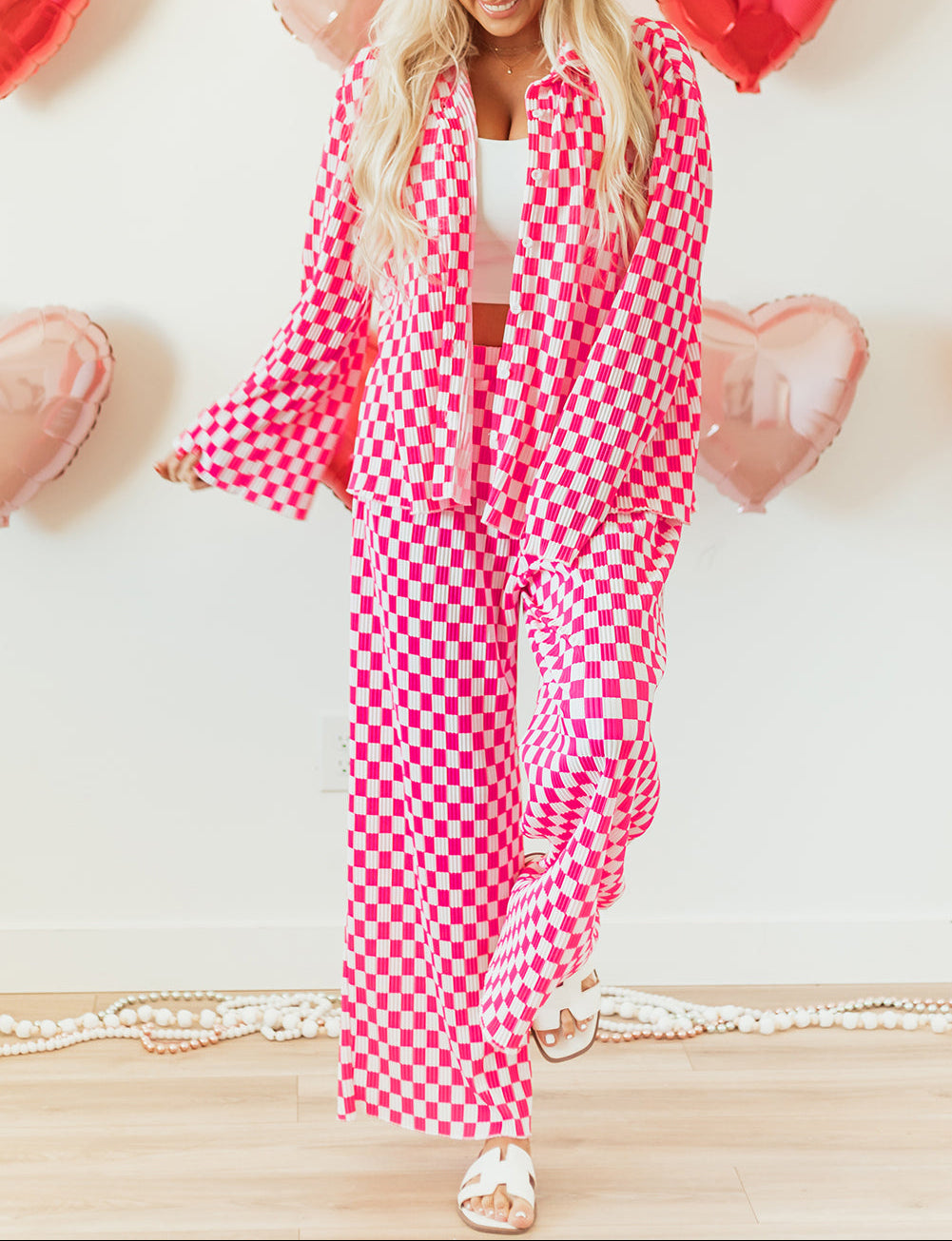 Pink Checkered Pajama Set