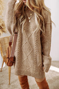 Textured Shoulder Loose Fit Sweater Dress