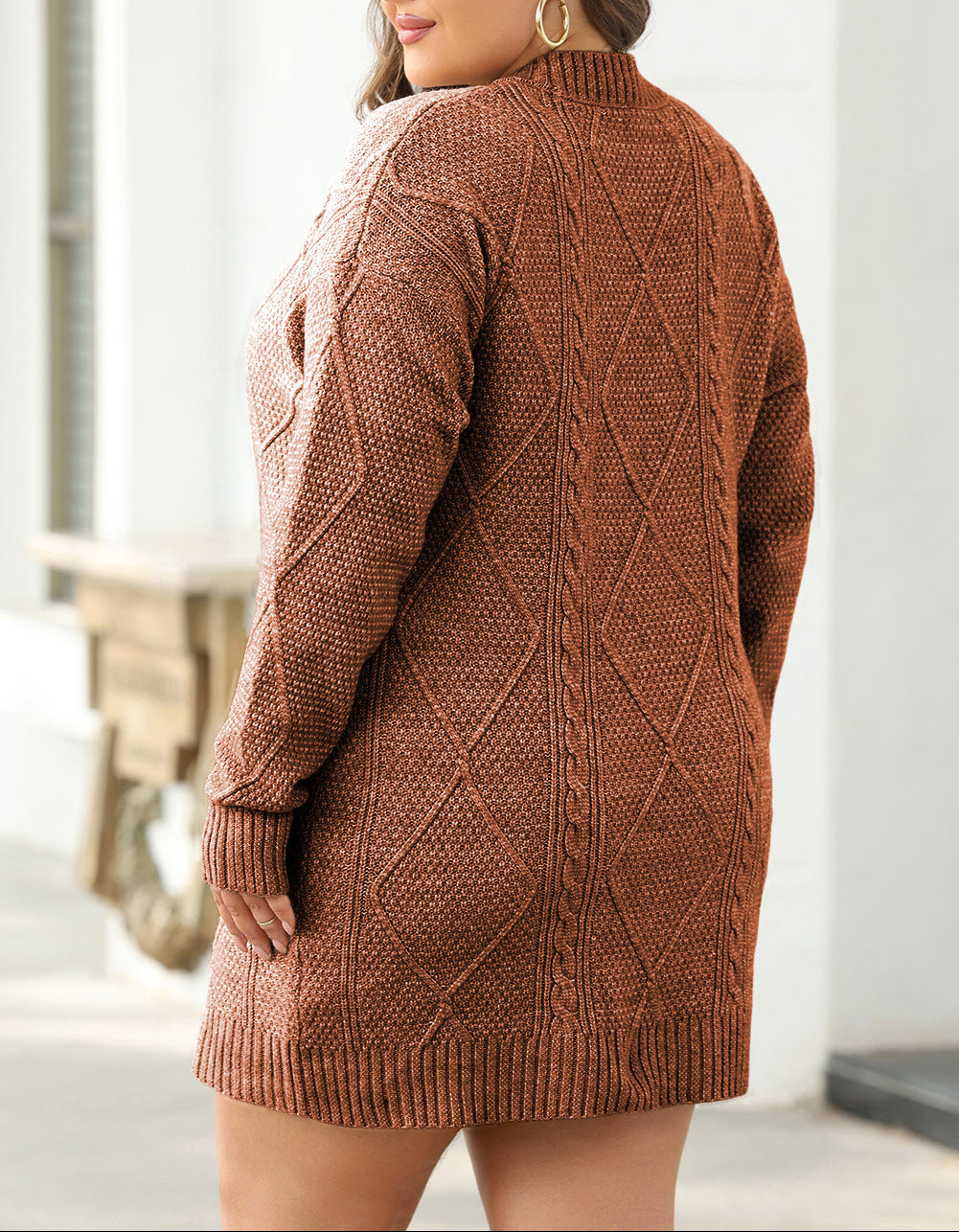 Textured Shoulder Loose Fit Sweater Dress