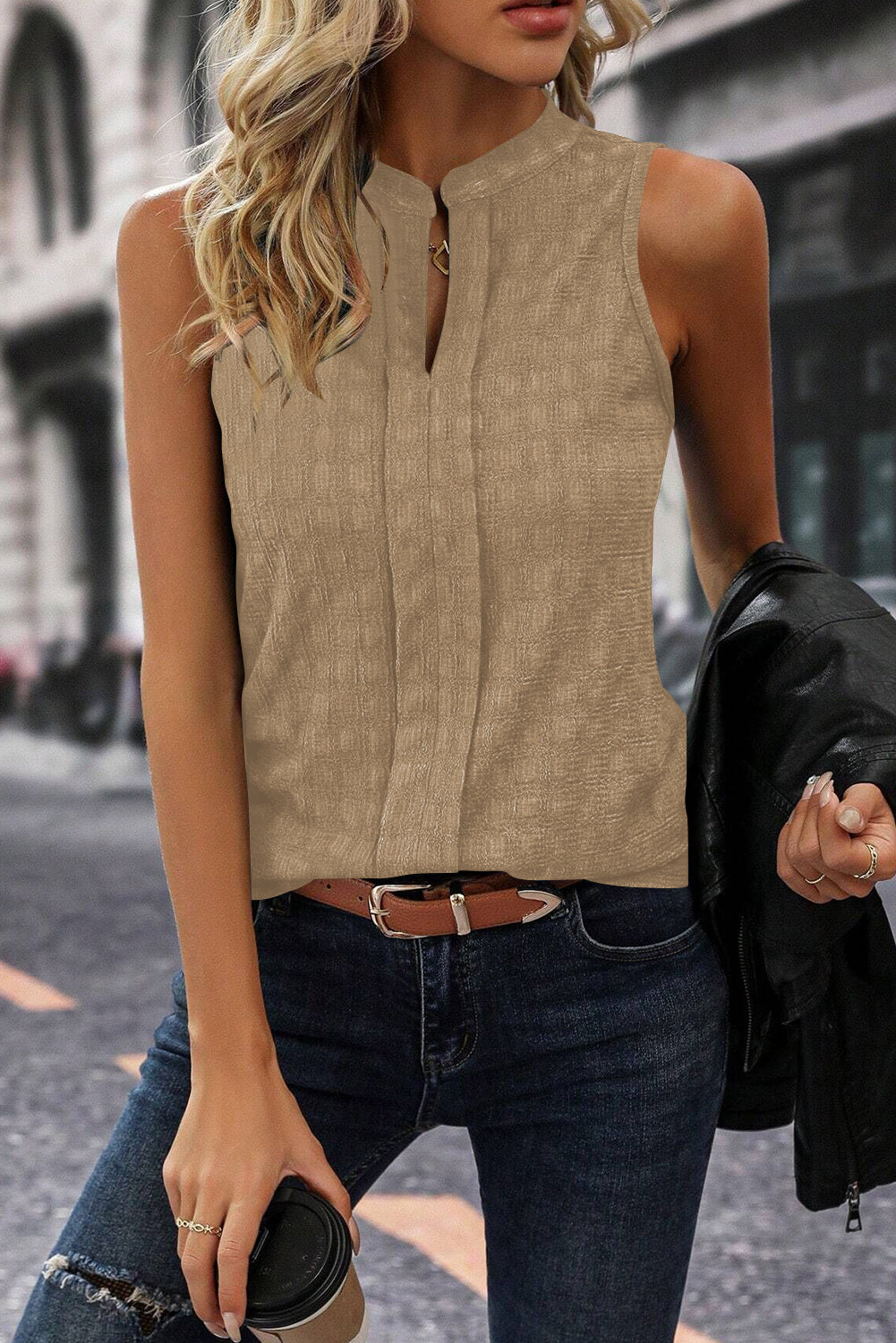 Split Textured Tank Top