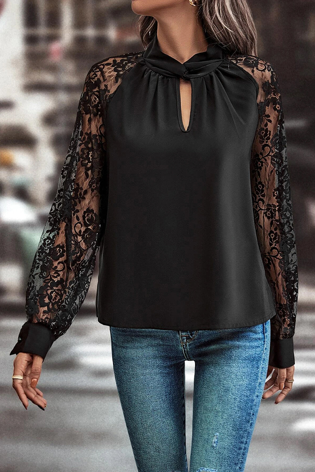 Floral Lace Sleeve Blouse
