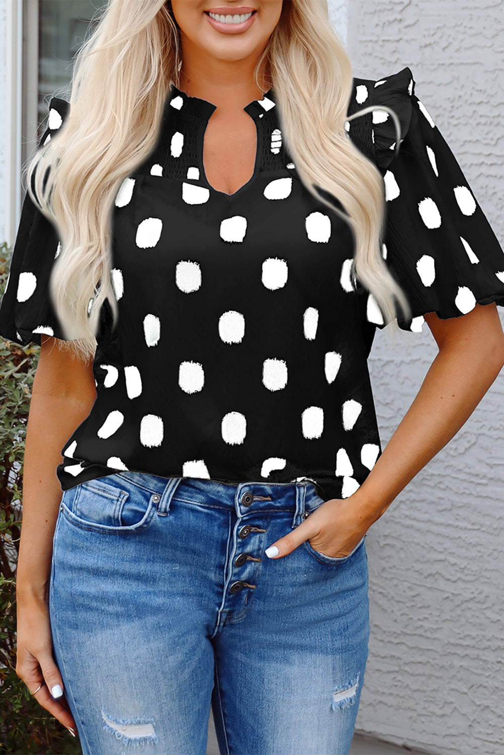 Polka Dot Puff Sleeve Blouse