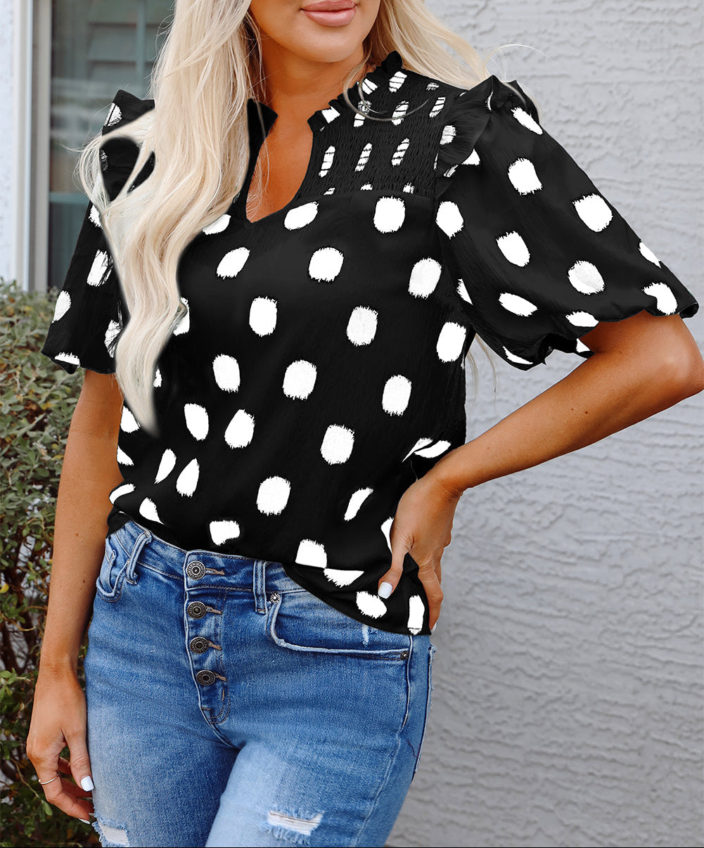 Polka Dot Puff Sleeve Blouse