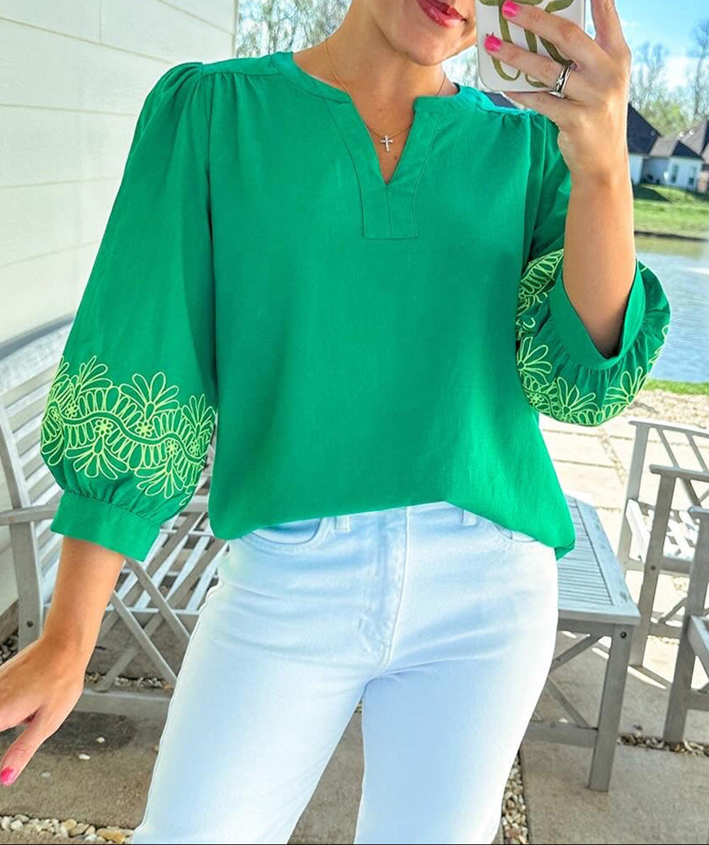 Floral Embroidered 3/4 Sleeve Blouse