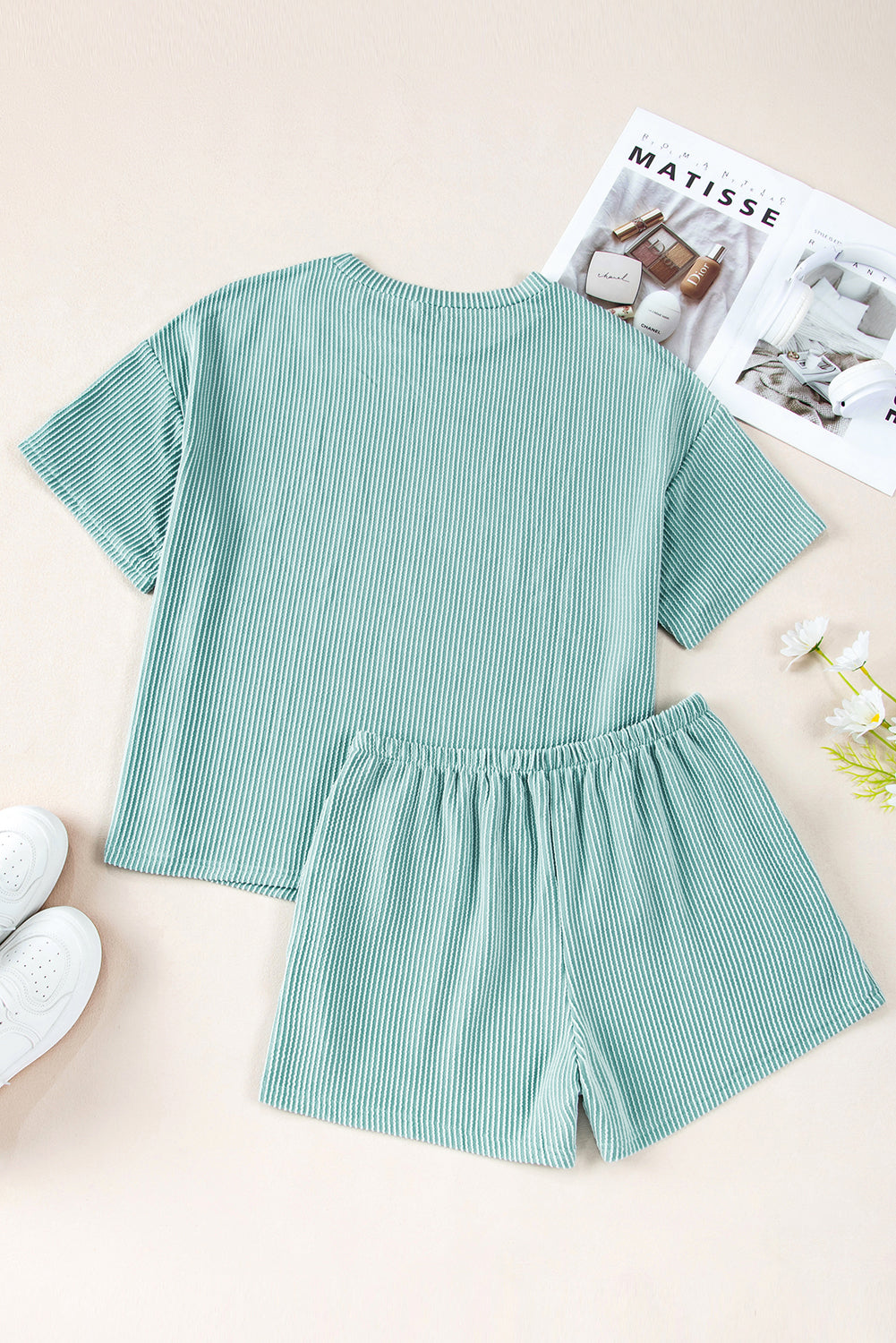 Ribbed Textured Top and Shorts Set