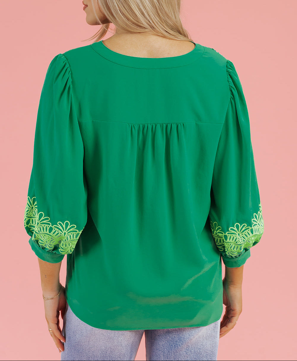 Floral Embroidered 3/4 Sleeve Blouse