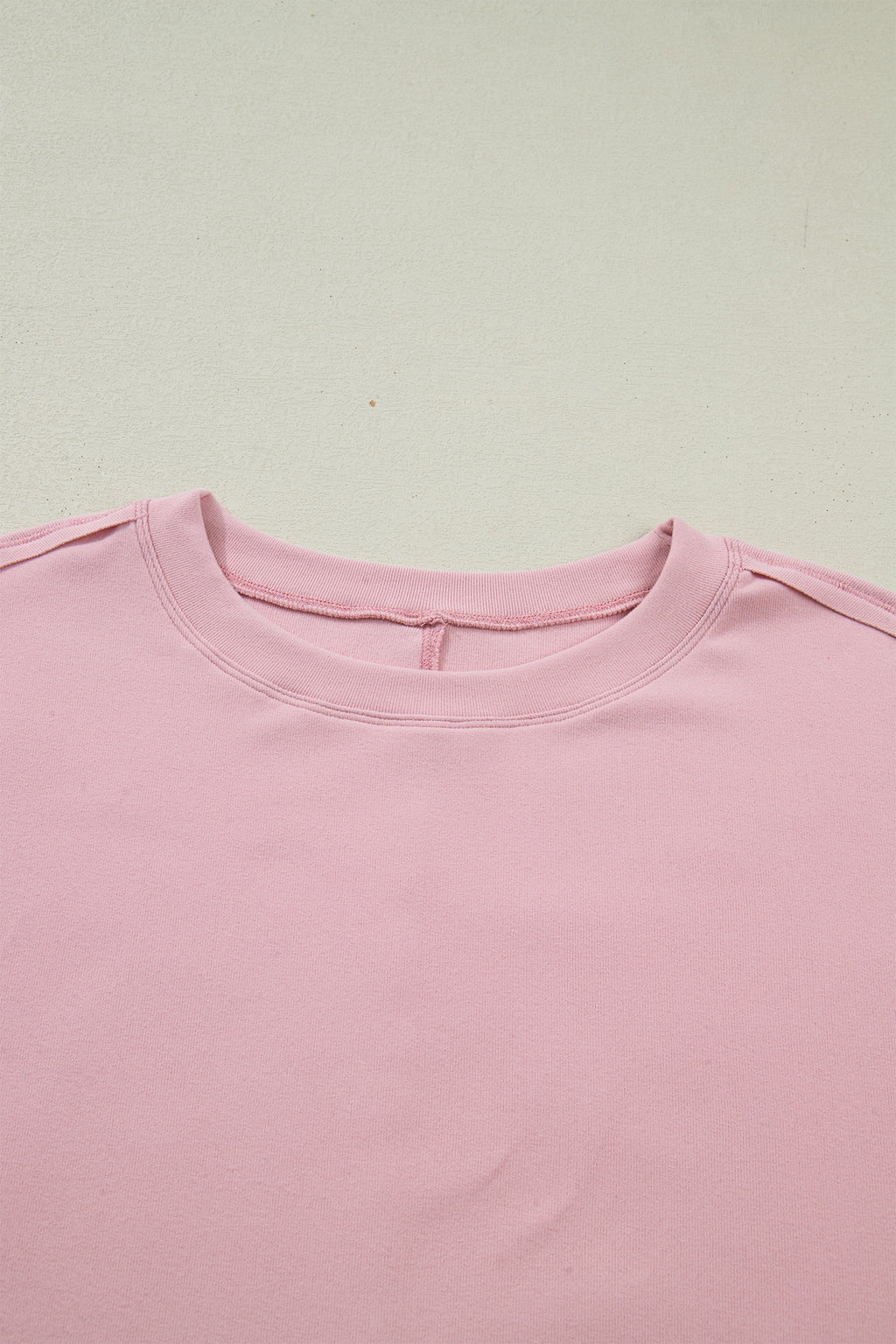 Light Pink Solid Color Bow Textured Patchwork Long Sleeve Tee