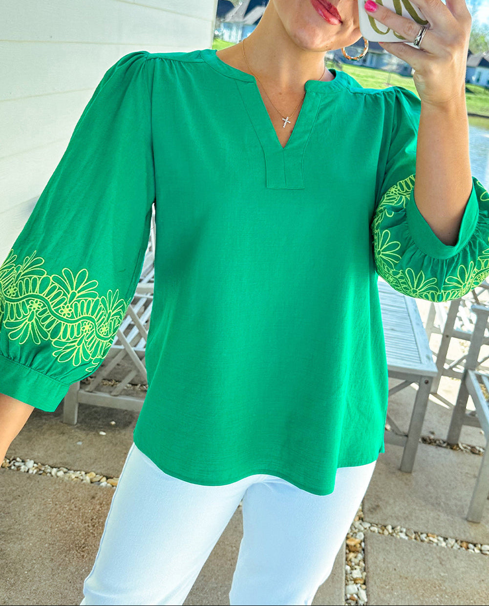 Floral Embroidered 3/4 Sleeve Blouse