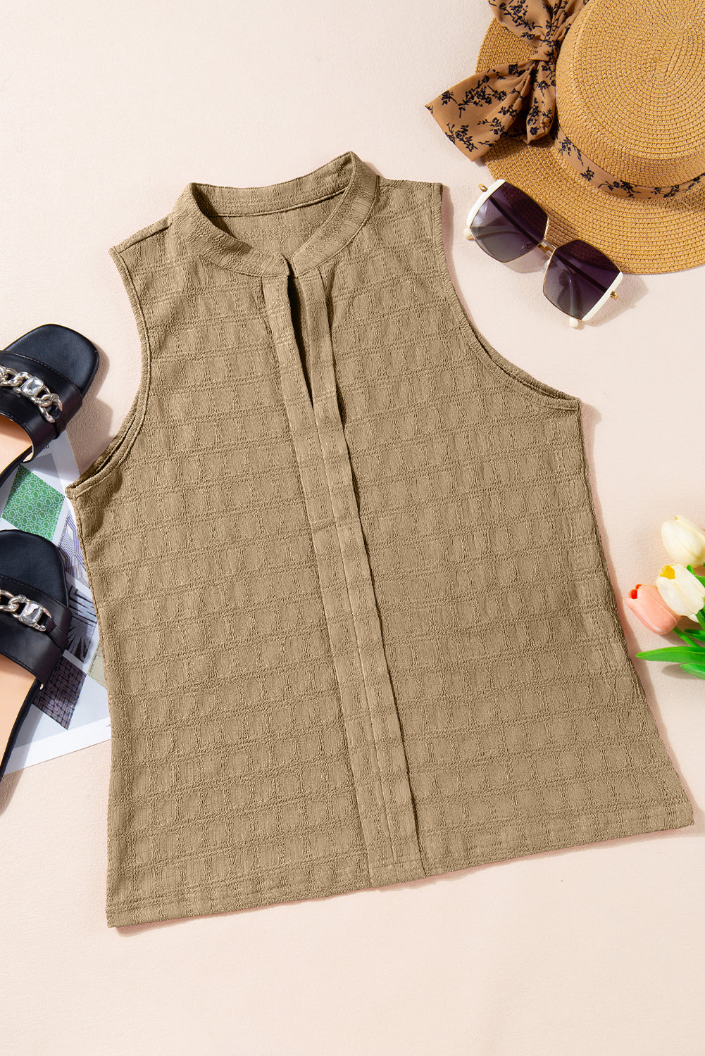 Split Textured Tank Top