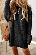 Textured Shoulder Loose Fit Sweater Dress