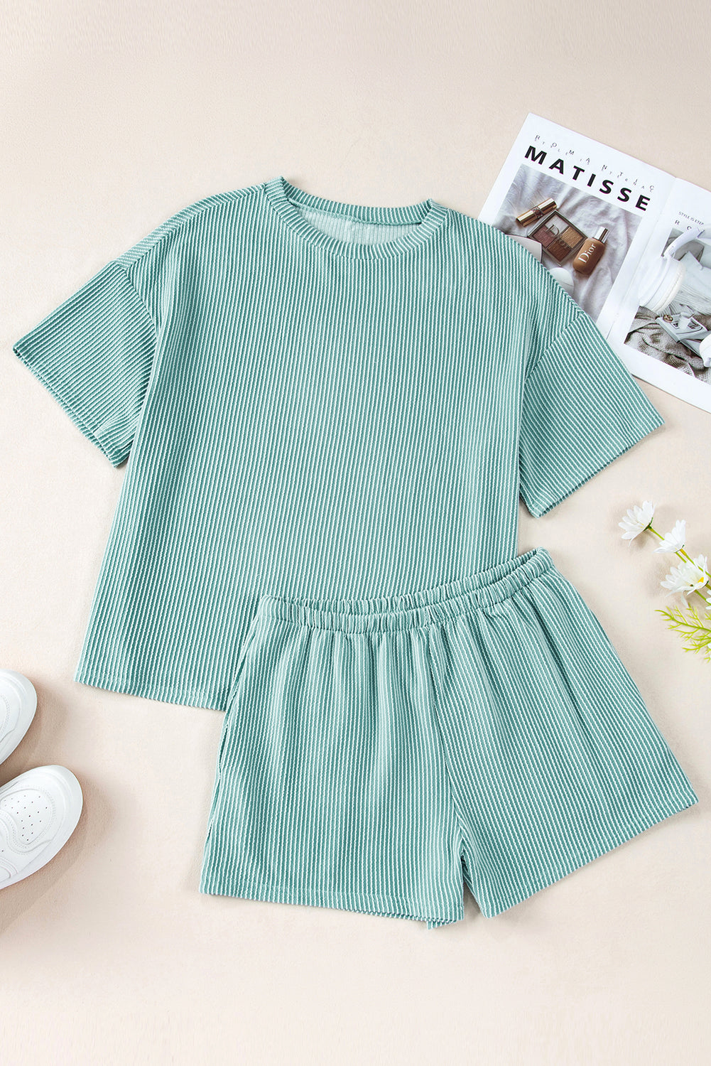 Ribbed Textured Top and Shorts Set