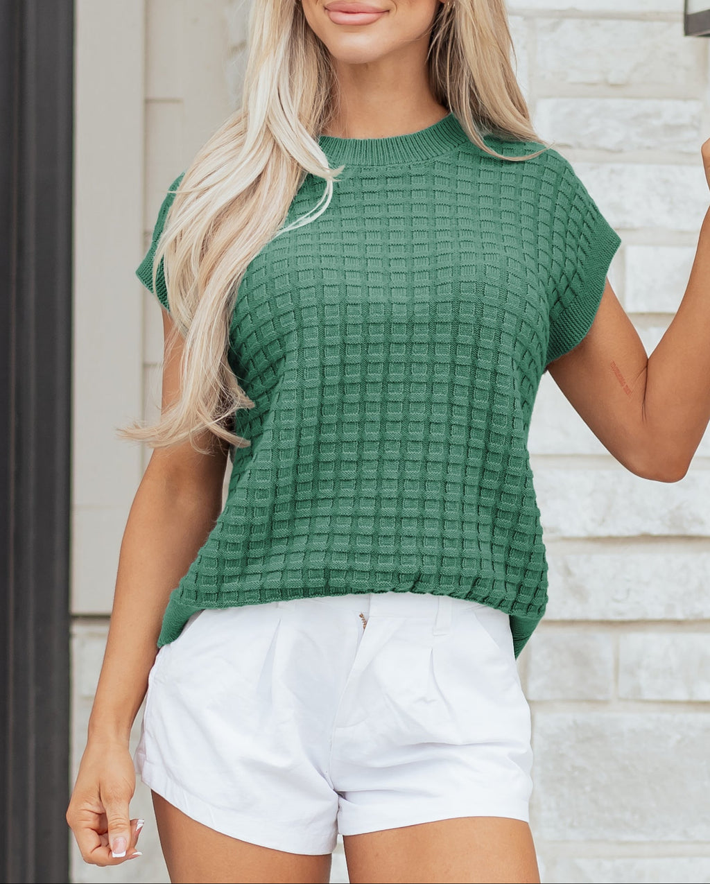 Textured Short Sleeve Sweater