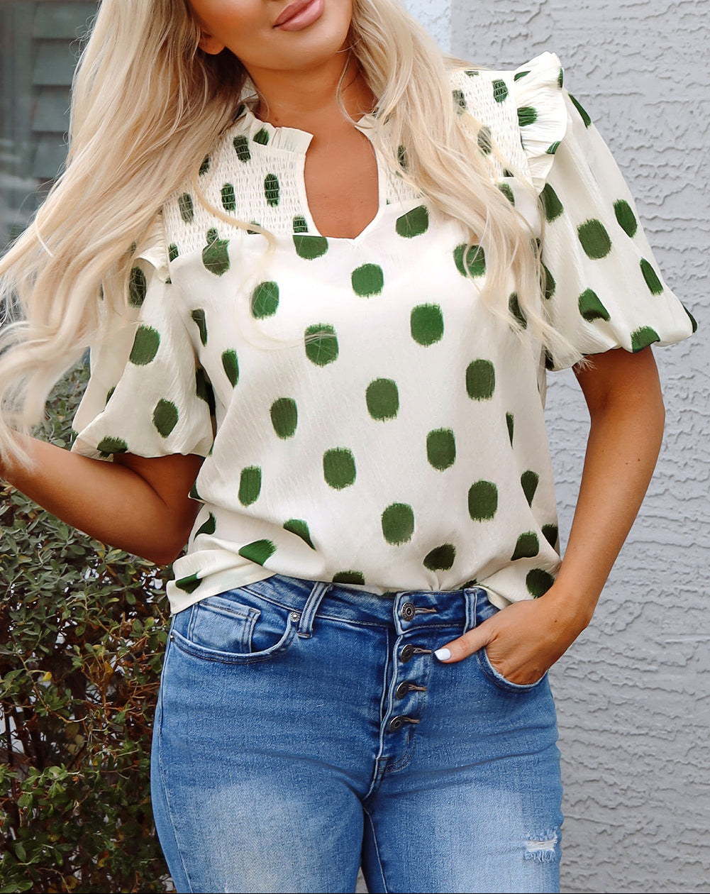 Polka Dot Puff Sleeve Blouse